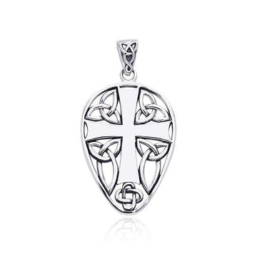 Celtic Knotwork Cross Shield Silver Pendant TPD990 - Jewelry